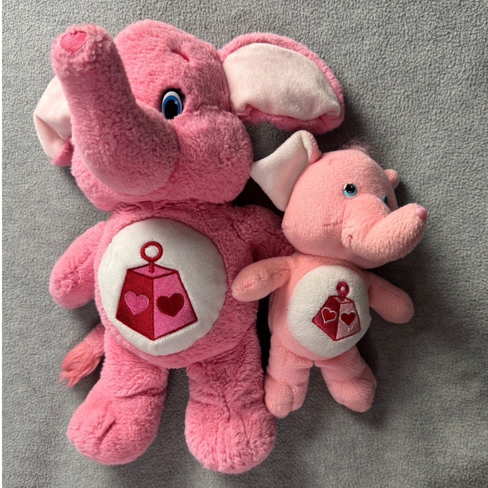 Care Bears Cousins Lotsa Heart Elephant Pink Plush Set of 2 Large & Small 12" 8"
